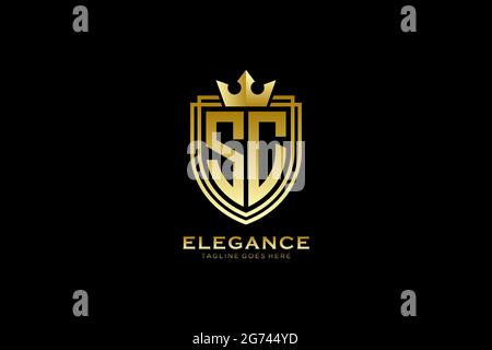 SC elegant luxury monogram logo or badge template with scrolls and royal crown - perfect for luxurious branding projects Stock Vector
