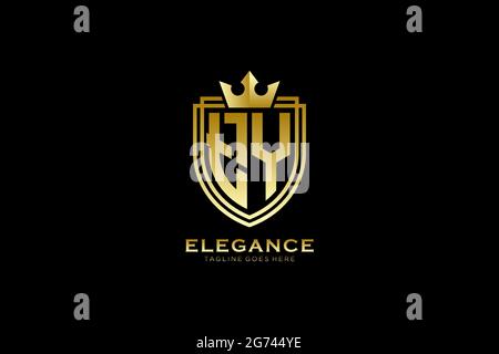 TY elegant luxury monogram logo or badge template with scrolls and royal crown - perfect for luxurious branding projects Stock Vector