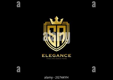 SA elegant luxury monogram logo or badge template with scrolls and royal crown - perfect for luxurious branding projects Stock Vector
