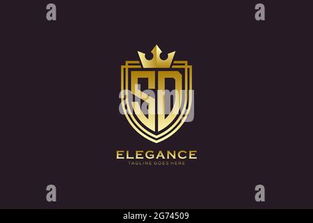 SD elegant luxury monogram logo or badge template with scrolls and royal crown - perfect for luxurious branding projects Stock Vector