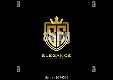 SF elegant luxury monogram logo or badge template with scrolls and royal crown - perfect for luxurious branding projects Stock Vector