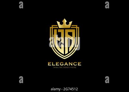 TR elegant luxury monogram logo or badge template with scrolls and royal crown - perfect for luxurious branding projects Stock Vector