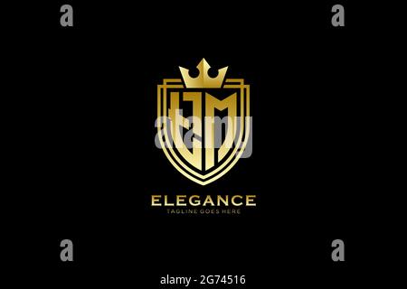 TM elegant luxury monogram logo or badge template with scrolls and royal crown - perfect for luxurious branding projects Stock Vector