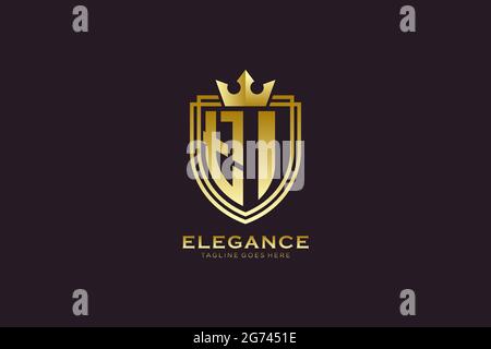 TI elegant luxury monogram logo or badge template with scrolls and royal crown - perfect for luxurious branding projects Stock Vector
