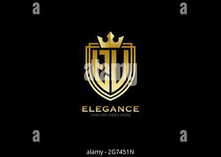 TU elegant luxury monogram logo or badge template with scrolls and royal crown - perfect for luxurious branding projects Stock Vector