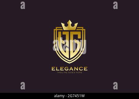 TG elegant luxury monogram logo or badge template with scrolls and royal crown - perfect for luxurious branding projects Stock Vector