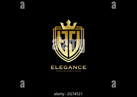 TJ elegant luxury monogram logo or badge template with scrolls and royal crown - perfect for luxurious branding projects Stock Vector