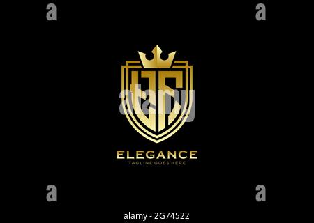 TF elegant luxury monogram logo or badge template with scrolls and royal crown - perfect for luxurious branding projects Stock Vector