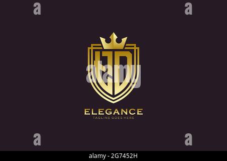 TD elegant luxury monogram logo or badge template with scrolls and royal crown - perfect for luxurious branding projects Stock Vector