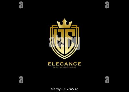 TE elegant luxury monogram logo or badge template with scrolls and royal crown - perfect for luxurious branding projects Stock Vector