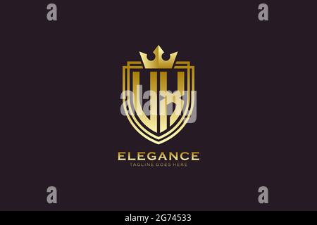 UX elegant luxury monogram logo or badge template with scrolls and royal crown - perfect for luxurious branding projects Stock Vector
