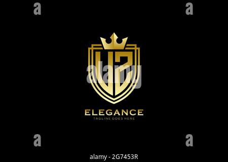 UZ elegant luxury monogram logo or badge template with scrolls and royal crown - perfect for luxurious branding projects Stock Vector