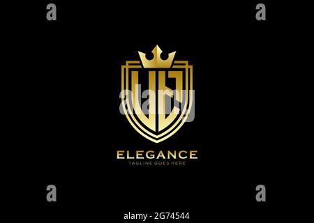 UT elegant luxury monogram logo or badge template with scrolls and royal crown - perfect for luxurious branding projects Stock Vector