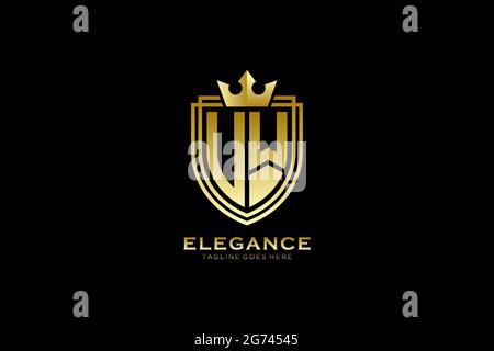 UW elegant luxury monogram logo or badge template with scrolls and royal crown - perfect for luxurious branding projects Stock Vector