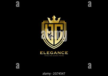 TC elegant luxury monogram logo or badge template with scrolls and royal crown - perfect for luxurious branding projects Stock Vector