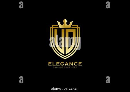 UO elegant luxury monogram logo or badge template with scrolls and royal crown - perfect for luxurious branding projects Stock Vector