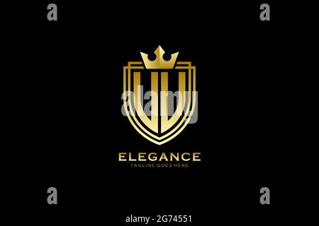 UU elegant luxury monogram logo or badge template with scrolls and royal crown - perfect for luxurious branding projects Stock Vector