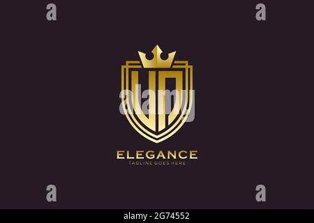 UN elegant luxury monogram logo or badge template with scrolls and royal crown - perfect for luxurious branding projects Stock Vector