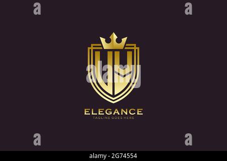 UV elegant luxury monogram logo or badge template with scrolls and royal crown - perfect for luxurious branding projects Stock Vector