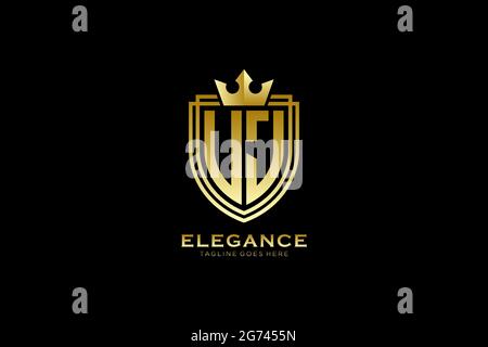UJ elegant luxury monogram logo or badge template with scrolls and royal crown - perfect for luxurious branding projects Stock Vector