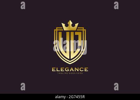 UL elegant luxury monogram logo or badge template with scrolls and royal crown - perfect for luxurious branding projects Stock Vector