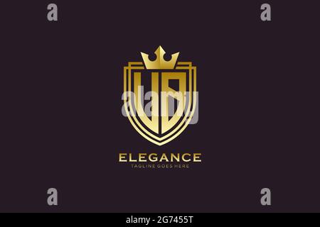 UB elegant luxury monogram logo or badge template with scrolls and royal crown - perfect for luxurious branding projects Stock Vector