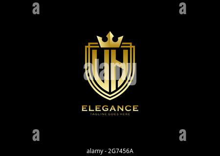 UH elegant luxury monogram logo or badge template with scrolls and royal crown - perfect for luxurious branding projects Stock Vector