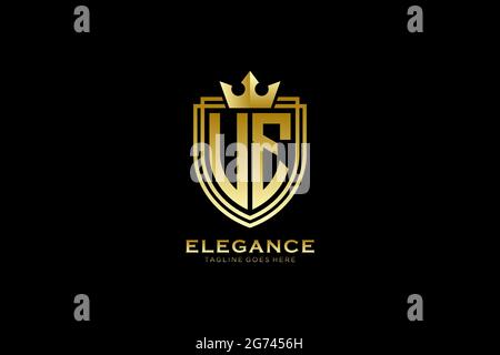 UE elegant luxury monogram logo or badge template with scrolls and royal crown - perfect for luxurious branding projects Stock Vector