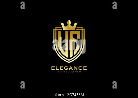 UF elegant luxury monogram logo or badge template with scrolls and royal crown - perfect for luxurious branding projects Stock Vector