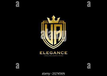 UA elegant luxury monogram logo or badge template with scrolls and royal crown - perfect for luxurious branding projects Stock Vector