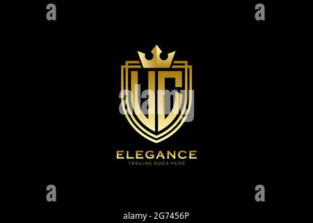 UC elegant luxury monogram logo or badge template with scrolls and royal crown - perfect for luxurious branding projects Stock Vector