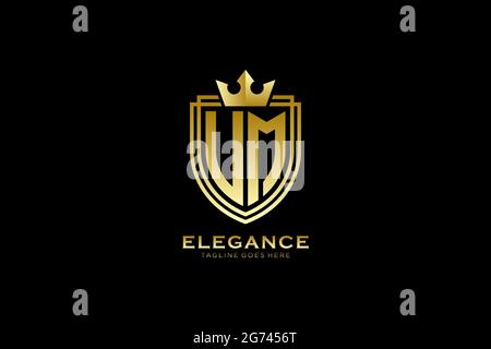 UM elegant luxury monogram logo or badge template with scrolls and royal crown - perfect for luxurious branding projects Stock Vector