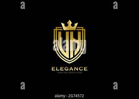 UK elegant luxury monogram logo or badge template with scrolls and royal crown - perfect for luxurious branding projects Stock Vector