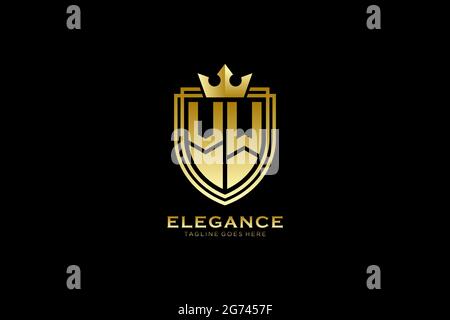 VW elegant luxury monogram logo or badge template with scrolls and royal crown - perfect for luxurious branding projects Stock Vector