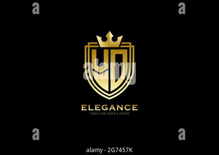 VO elegant luxury monogram logo or badge template with scrolls and royal crown - perfect for luxurious branding projects Stock Vector