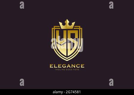 VS elegant luxury monogram logo or badge template with scrolls and royal crown - perfect for luxurious branding projects Stock Vector