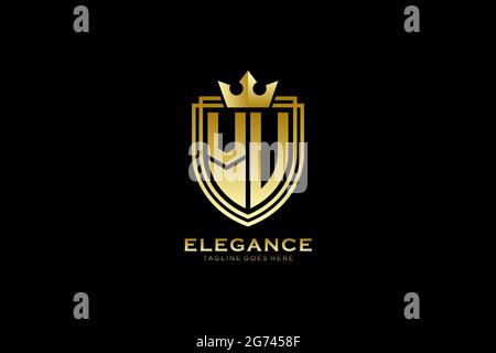 VU elegant luxury monogram logo or badge template with scrolls and royal crown - perfect for luxurious branding projects Stock Vector