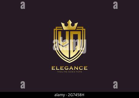 VQ elegant luxury monogram logo or badge template with scrolls and royal crown - perfect for luxurious branding projects Stock Vector
