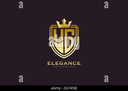 VG elegant luxury monogram logo or badge template with scrolls and royal crown - perfect for luxurious branding projects Stock Vector