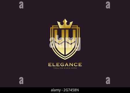 VV elegant luxury monogram logo or badge template with scrolls and royal crown - perfect for luxurious branding projects Stock Vector