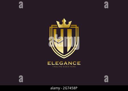 VI elegant luxury monogram logo or badge template with scrolls and royal crown - perfect for luxurious branding projects Stock Vector