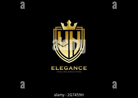 VK elegant luxury monogram logo or badge template with scrolls and royal crown - perfect for luxurious branding projects Stock Vector