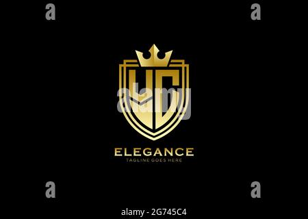 VC elegant luxury monogram logo or badge template with scrolls and royal crown - perfect for luxurious branding projects Stock Vector