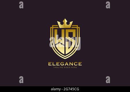 WS elegant luxury monogram logo or badge template with scrolls and royal crown - perfect for luxurious branding projects Stock Vector