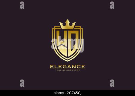 WQ elegant luxury monogram logo or badge template with scrolls and royal crown - perfect for luxurious branding projects Stock Vector