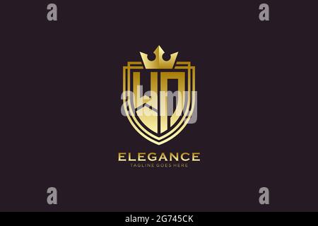 WN elegant luxury monogram logo or badge template with scrolls and royal crown - perfect for luxurious branding projects Stock Vector