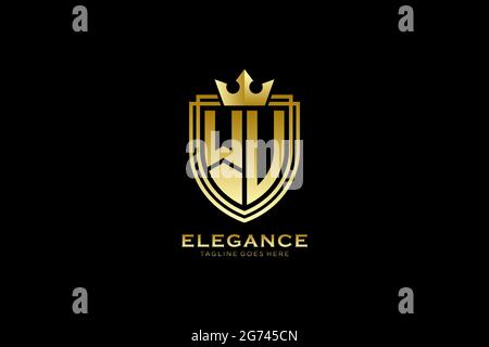 WU elegant luxury monogram logo or badge template with scrolls and royal crown - perfect for luxurious branding projects Stock Vector