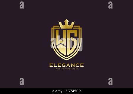 WG elegant luxury monogram logo or badge template with scrolls and royal crown - perfect for luxurious branding projects Stock Vector