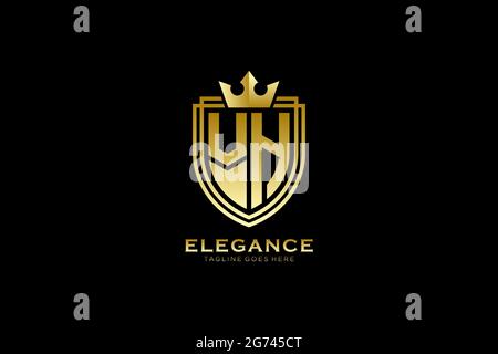 VH elegant luxury monogram logo or badge template with scrolls and royal crown - perfect for luxurious branding projects Stock Vector
