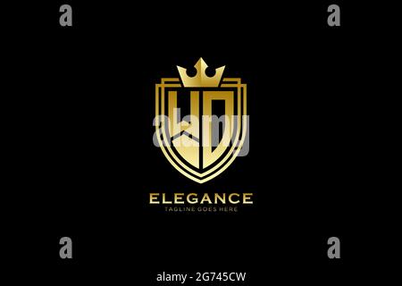 WO elegant luxury monogram logo or badge template with scrolls and royal crown - perfect for luxurious branding projects Stock Vector